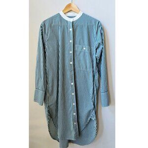 Scandi Closed Denim Dark Green & White Pinstriped Long Sleeved Tunic Dress S 38